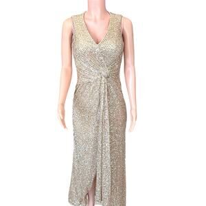 Galina Signature Gold Sequin Dress V-Neck Sleeveless Floor Length Size 6